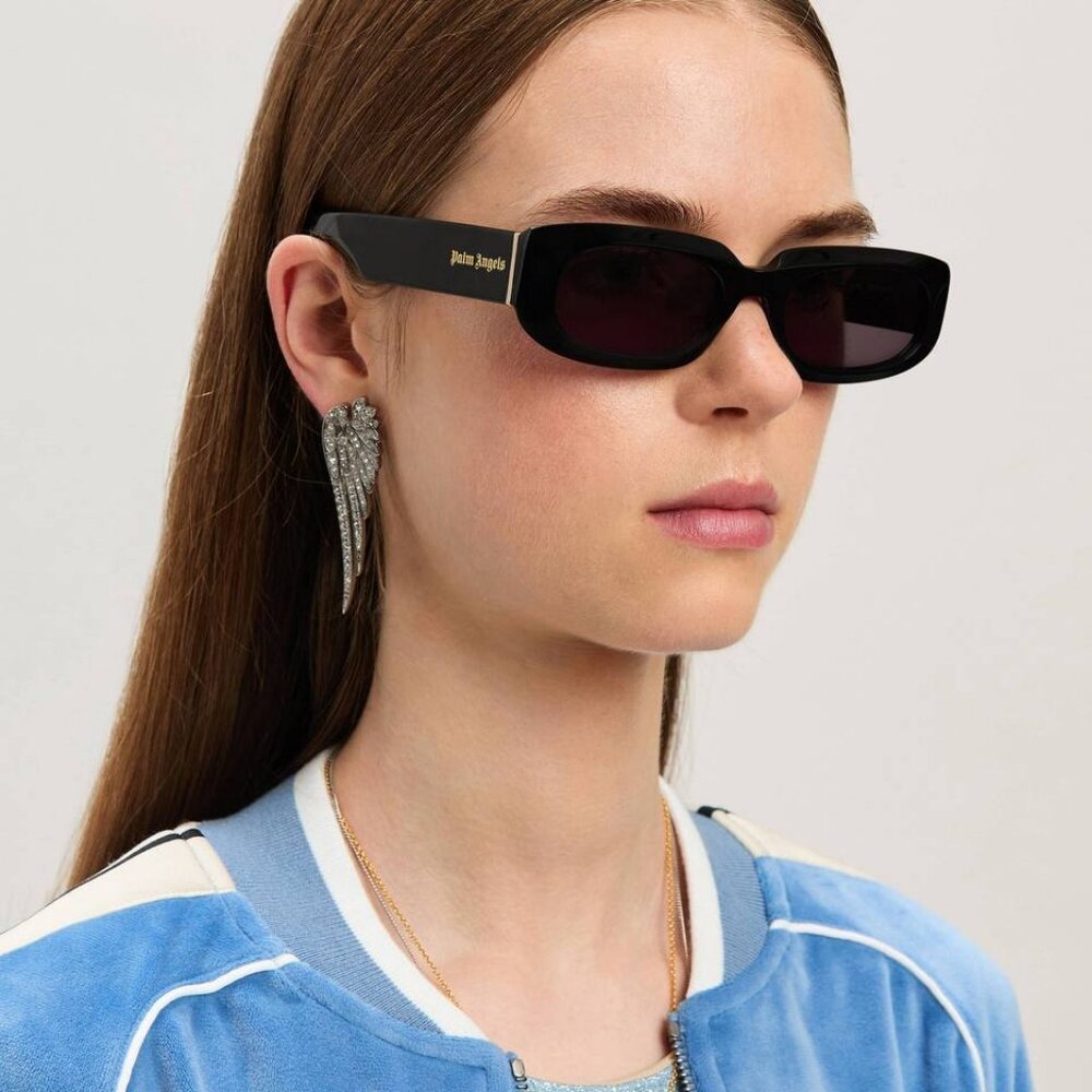 Palm Angels PERI104 NOAH 1007 Sunglasses Black Rectangle Frame, Dark Grey Lenses